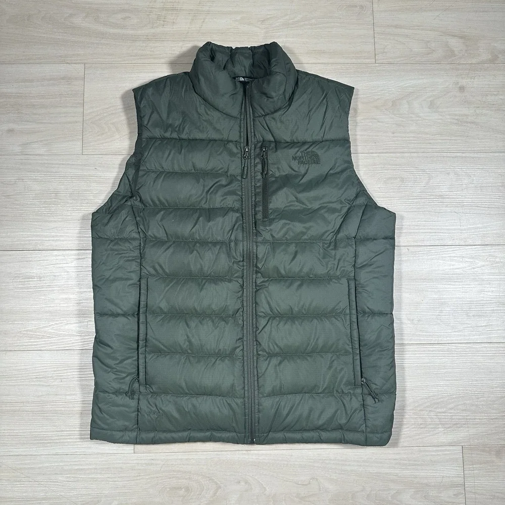 The North Face 550 Mens Down Puffer Vest Size Large Green Outdoors Insulated EUC